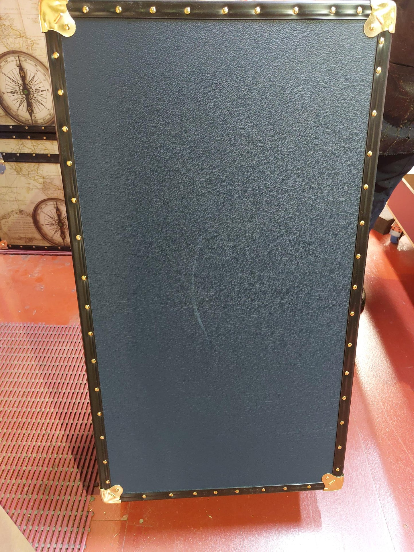 Traditional 36" Steamer Trunk - Navy Blue - Reinforced Lid, Scratched Base & Pluck To Lid