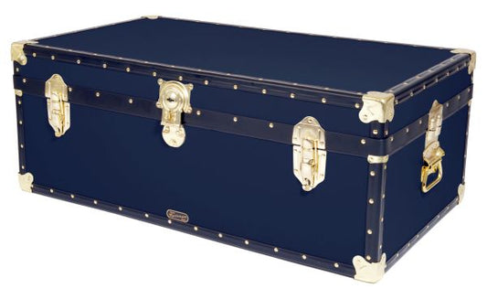 Traditional 36" Steamer Trunk - Navy Blue - Reinforced Lid, Scratched Base & Pluck To Lid