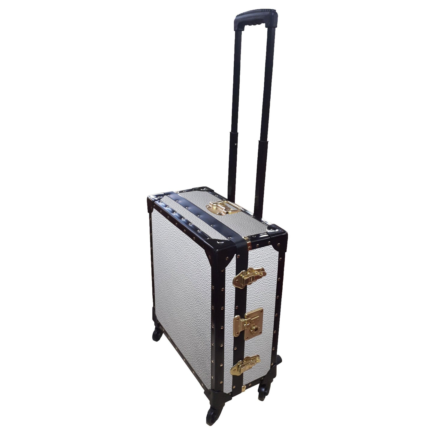 Traditional Wheeled Luggage Trunk - Silver Alloy